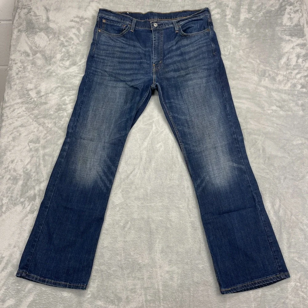 Levi's Jeans Mens 38x32 Blue Denim Faded Whiskered Stretch 527 Slim Bootcut Leg